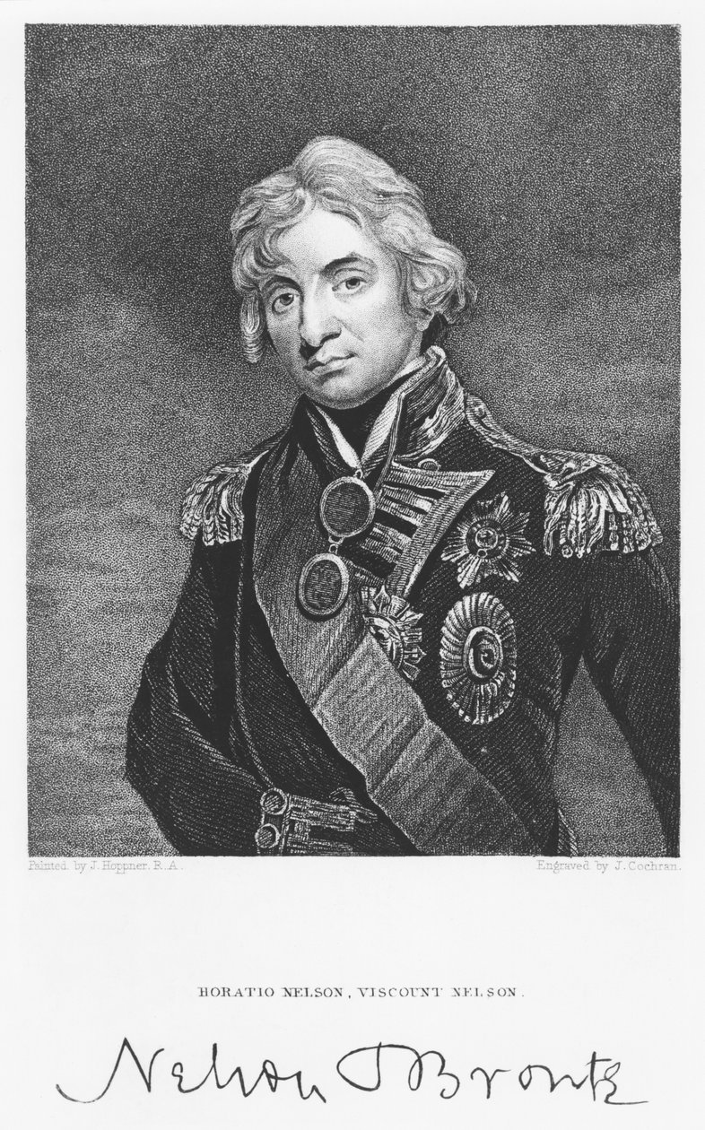 Portret admirała Horatio Nelsona z jego podpisem, wyryty przez Johna Cochrana (1821-65) autorstwa John Hoppner