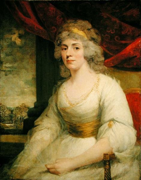 Portret siedzącej pani Billington, trzy czwarte długości w białej sukni (olej na płótnie) autorstwa John Hoppner