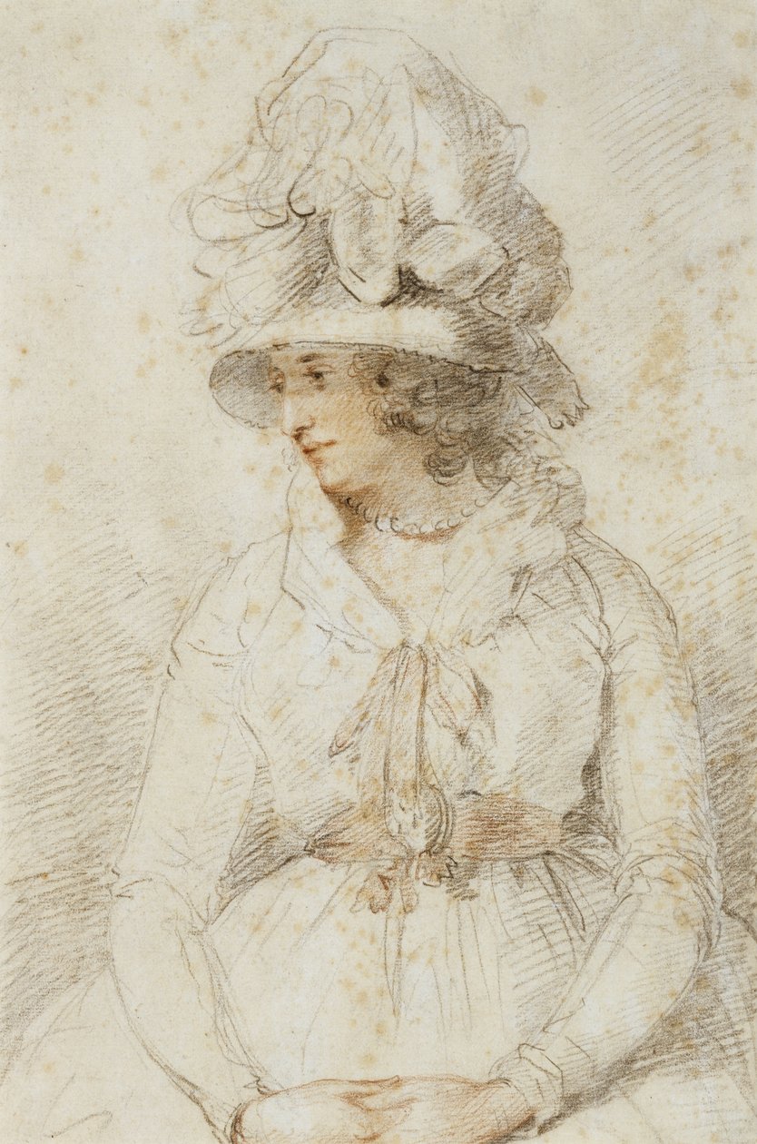 Portret damy, lata 80. XVIII w. (czarno-czerwona kreda wzmocniona bielą na jasnożółtym papierze) autorstwa John Hoppner