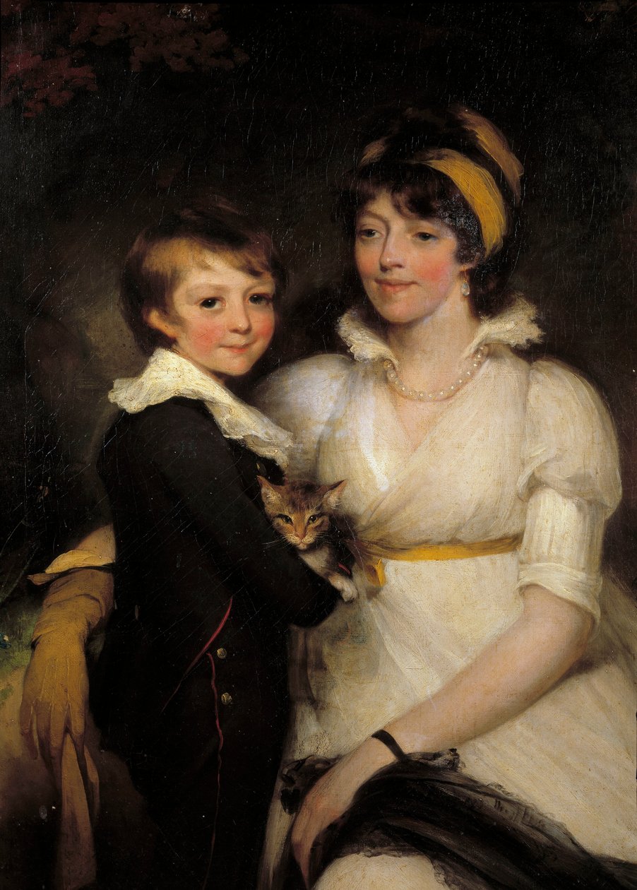 Młoda kobieta i mały chłopiec trzymający kota Obraz Johna Hoppnera (1758-1810) autorstwa John Hoppner