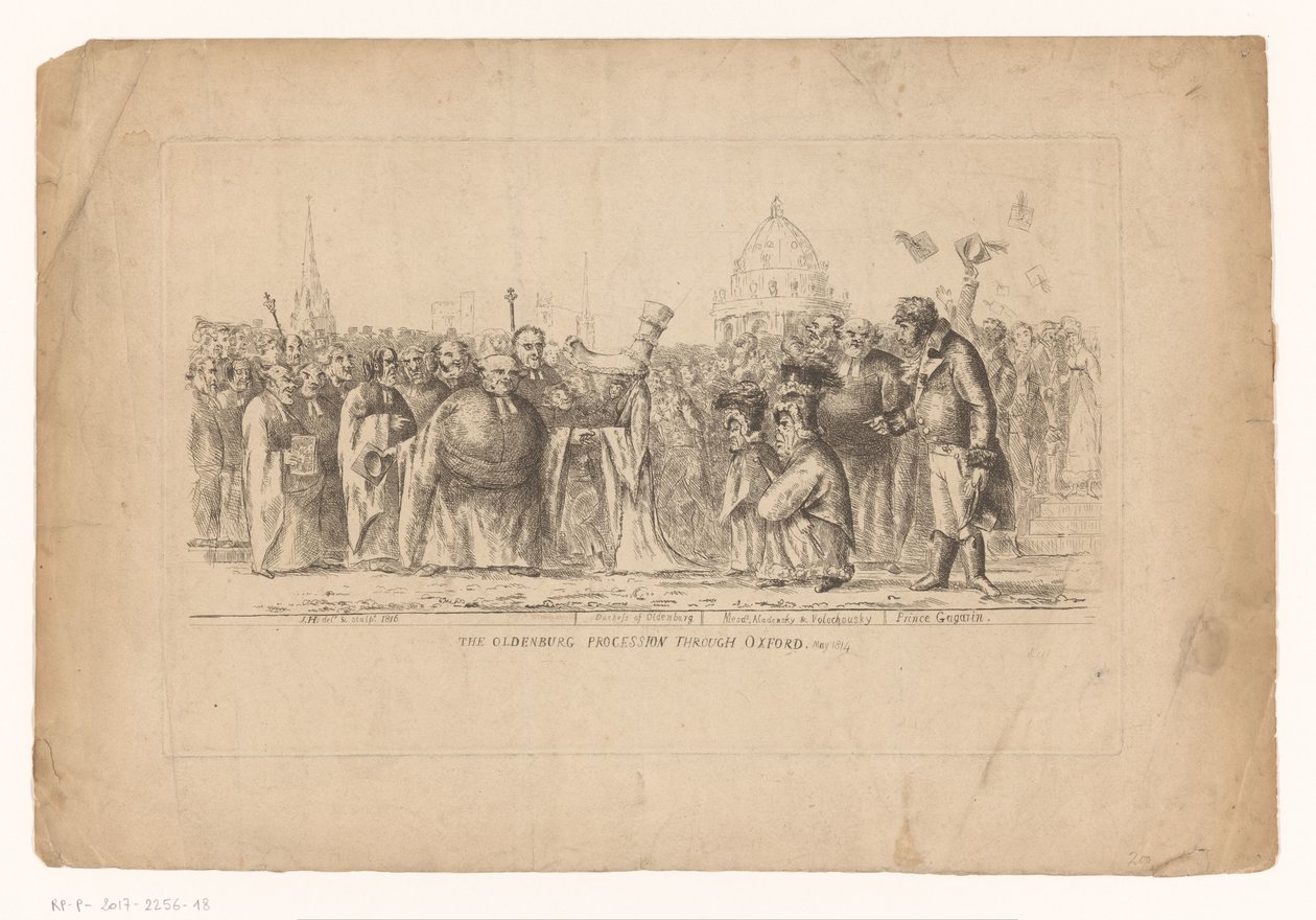 Catharina Paulowna van Rusland w Oksfordzie, 1814 Procesja Oldenburga przez Oksford. maj 1814 (tytuł na obiekcie) autorstwa John Hughes