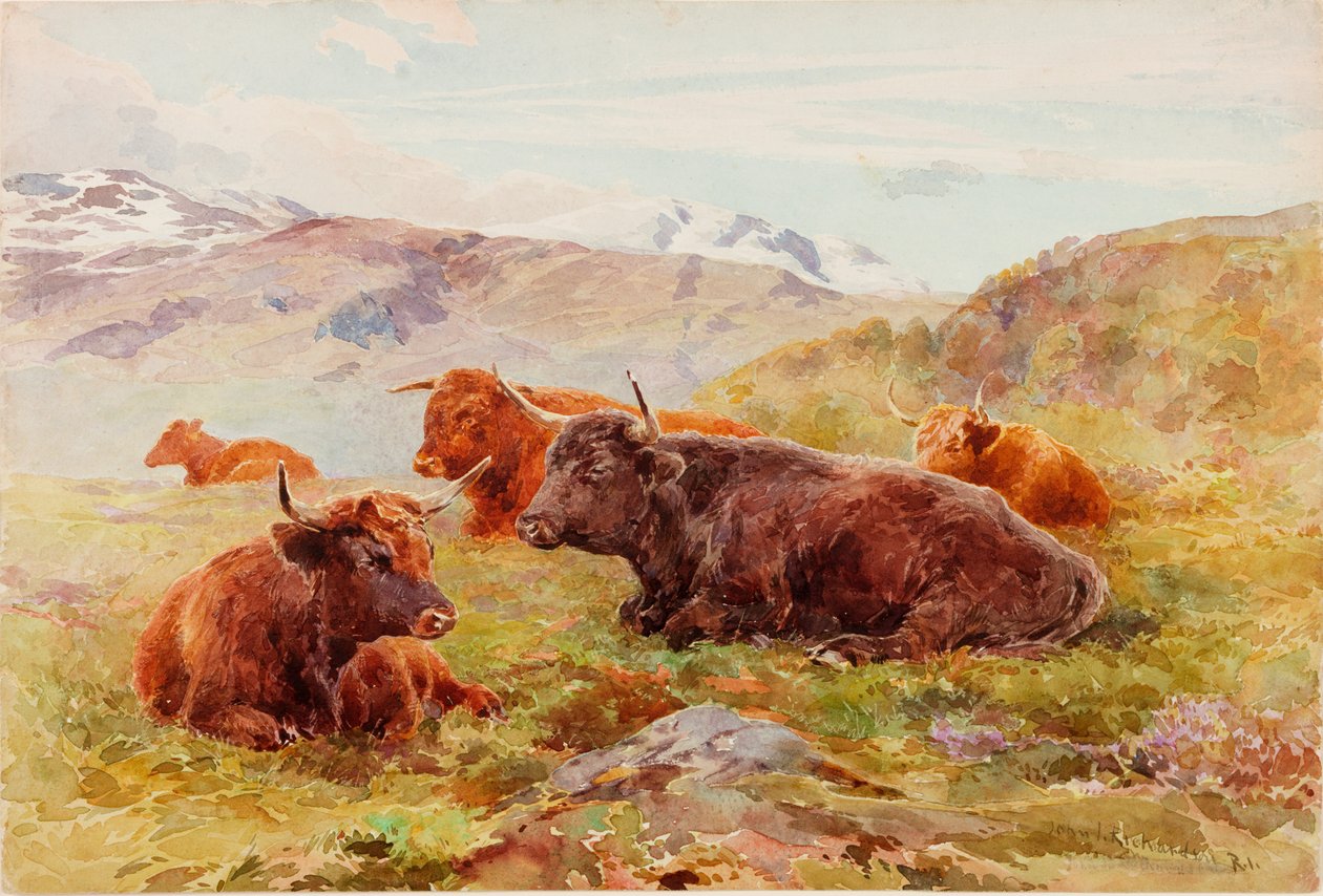 Krajobraz górski z bydłem autorstwa John Isaac Richardson
