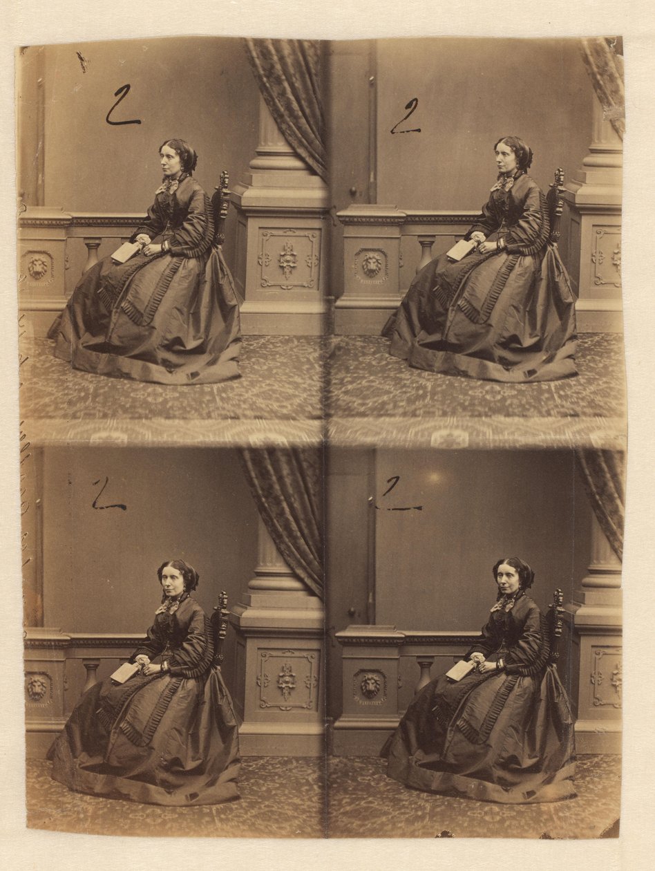 Nieprzycięta próbka arkusza z portretami w formacie carte de visite autorstwa John Jabez Edwin Mayall