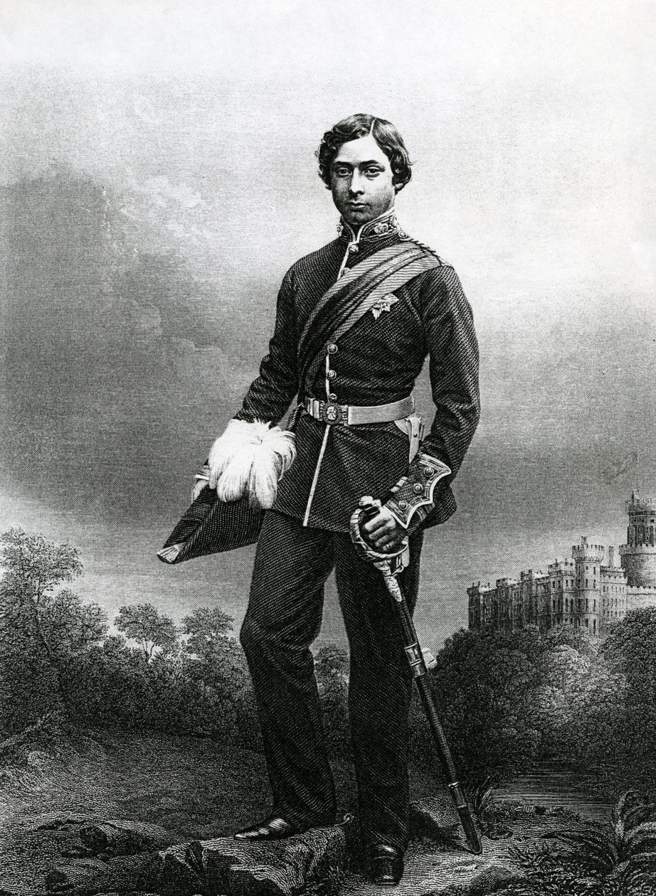 Albert Edward, książę Walii, grawerowane przez D.J. Pound z fotografii, z „The Drawing-Room of Eminent Personages, Volume 2”, wydanej w Londynie, 1860 autorstwa John Jabez Edwin Paisley Mayall