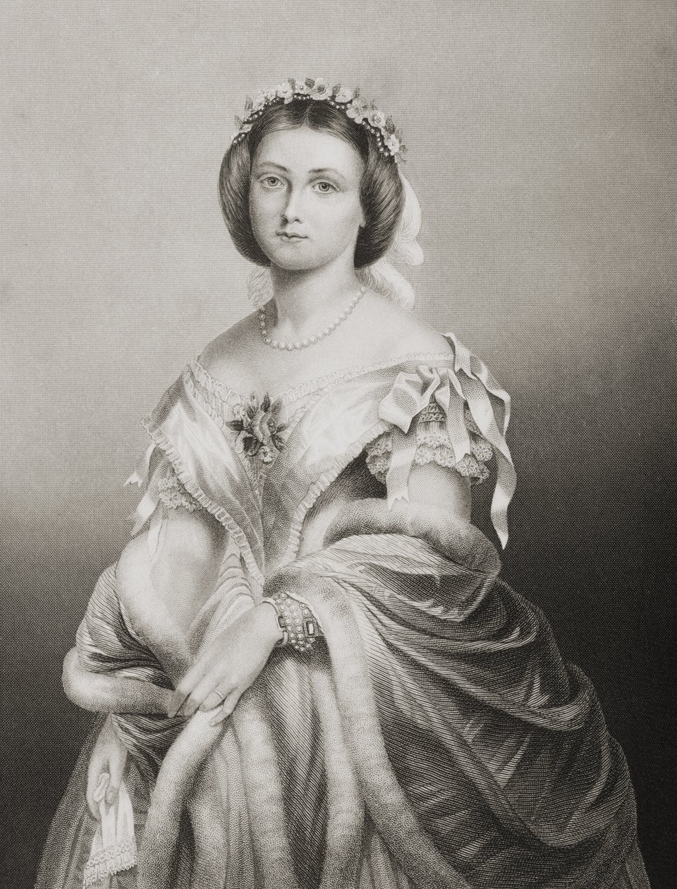 J.Ś. Księżniczka Wiktoria Adelajda Maria Louisa (1840-1901) Księżniczka Królewska Anglii, grawerowana przez D.J. Pound z fotografii, z „Salonu wybitnych osobistości, tom 2”, opublikowanego w Lo autorstwa John Jabez Edwin Paisley Mayall
