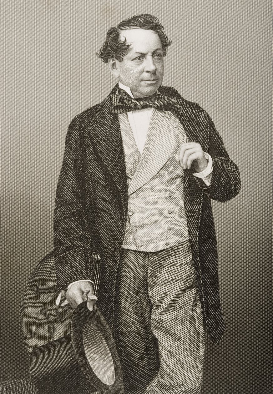 John Baldwin Buckstone (1802-79) grawerowany przez D.J. Pound z fotografii, z „The Drawing-Room of Eminent Personages, Volume 2”, wydanej w Londynie, 1860 autorstwa John Jabez Edwin Paisley Mayall