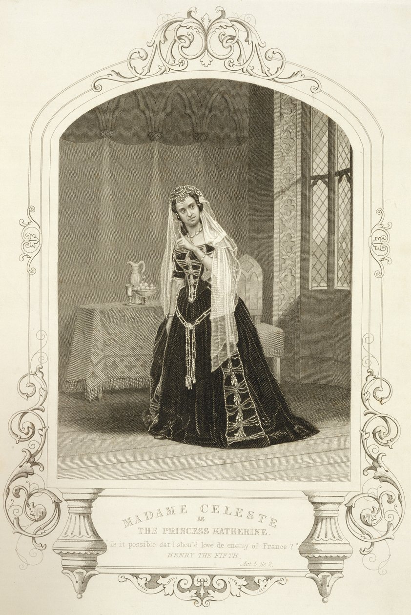 Madame Celeste jako księżniczka Katherine, akt V Scena 2 „Henryk V”, z dagerotypu, grawerowanego przez George