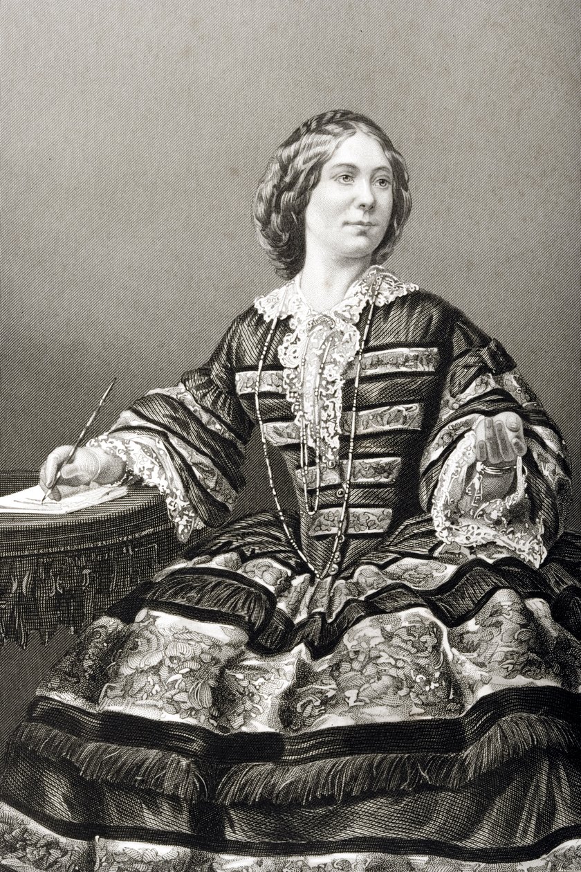Panna Amy Sedgwick (1830-97) grawerowana przez D.J. Pound z fotografii, z „The Drawing-Room of Eminent Personages, Volume 2”, wydanej w Londynie, 1860 autorstwa John Jabez Edwin Paisley Mayall