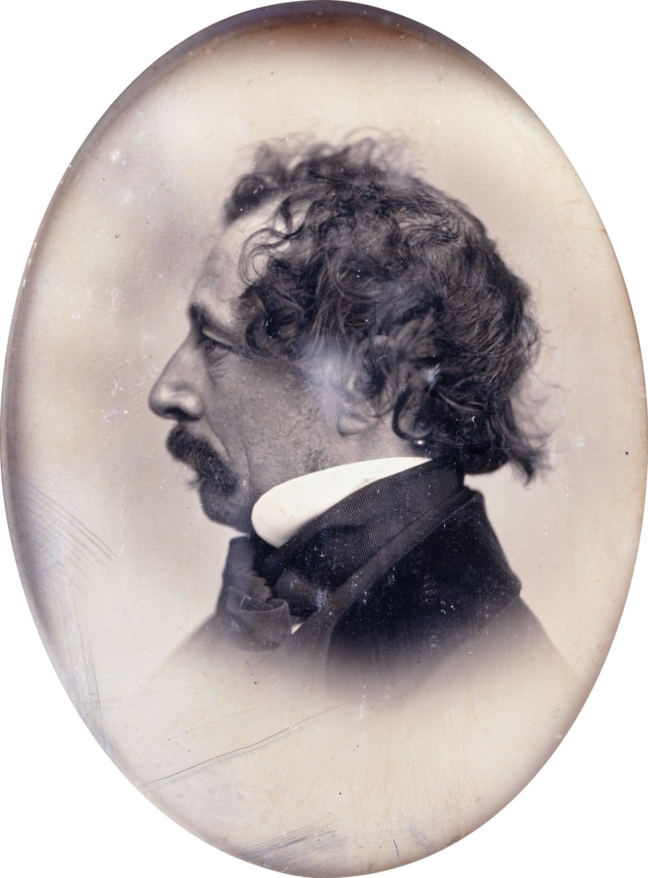 Portret profilowy dżentelmena, zidentyfikowanego jako Karol Dickens, ok.1853-1855 autorstwa John Jabez Edwin Paisley Mayall