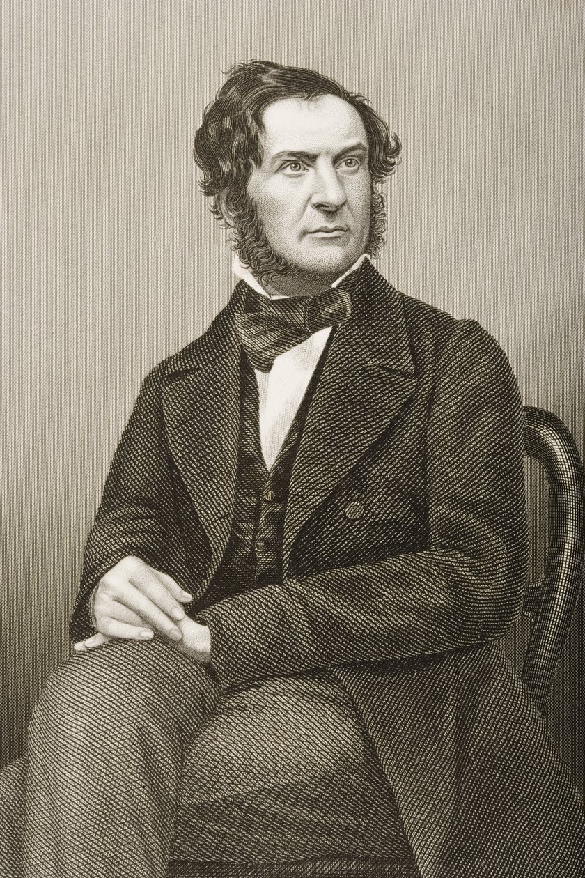 William Ewart Gladstone (1809-98) grawerowany przez D.J. Pound z fotografii, z „The Drawing-Room of Eminent Personages, Volume 2”, wydanej w Londynie, 1860 autorstwa John Jabez Edwin Paisley Mayall