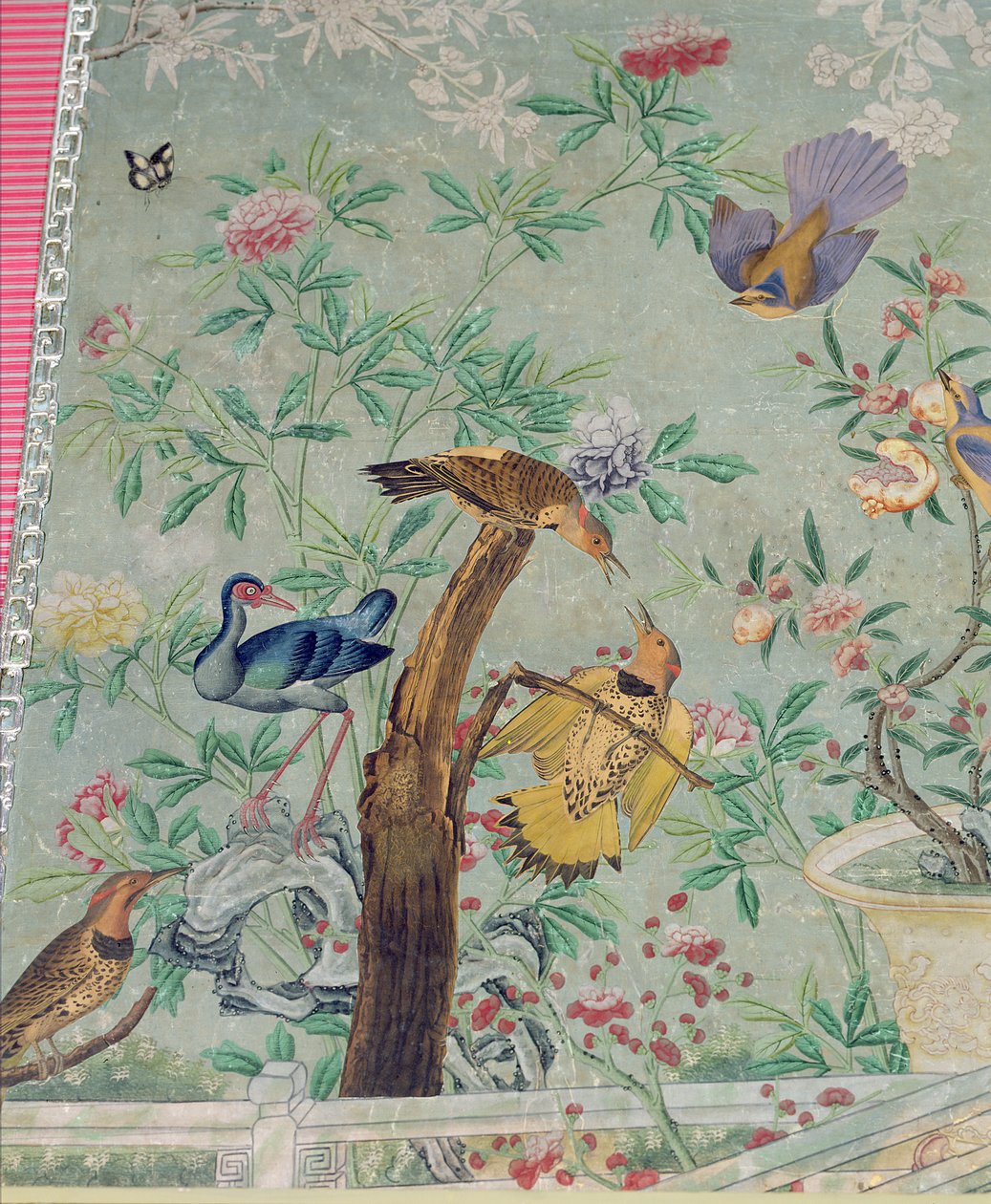 Północne migotanie, wycięte z „Ptaków Ameryki” i naklejone na ręcznie malowaną chińską tapetę autorstwa John James Audubon