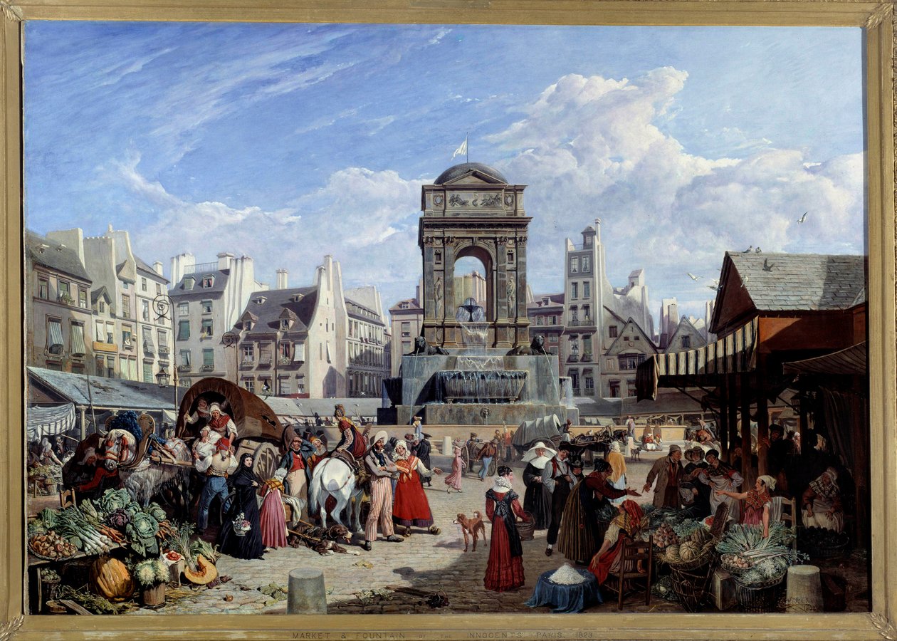 Rynek i Fontanna Niewiniątek w Paryżu Obraz Johna Jamesa Chalon (1778-1854) 1822 nd. 1,06x1,52 m Paryż, Muzeum Carnavalet autorstwa John James Chalon