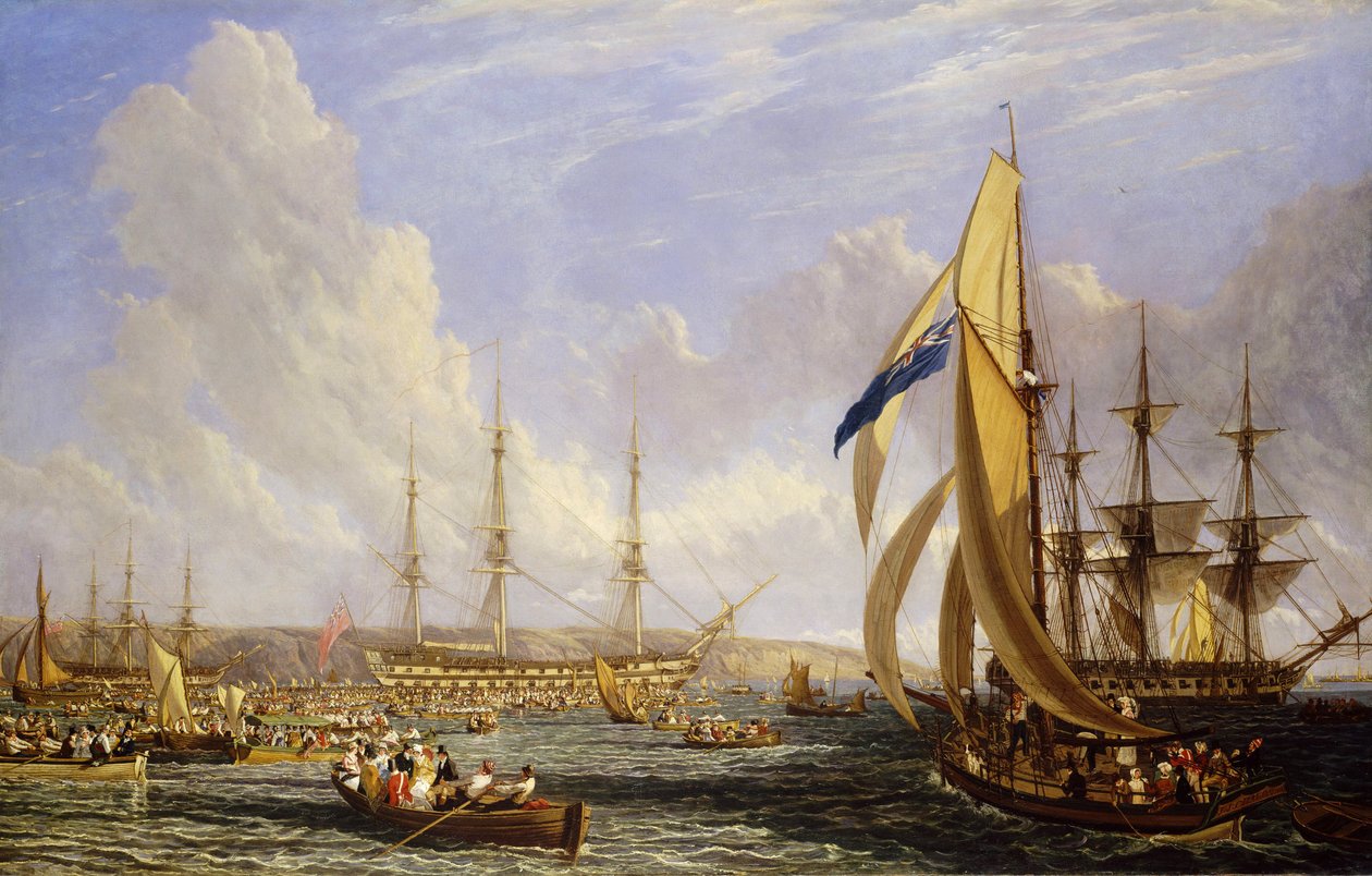 Scena morska przed Plymouth (Anglia), sierpień 1815. Olej na płótnie autorstwa John James Chalon