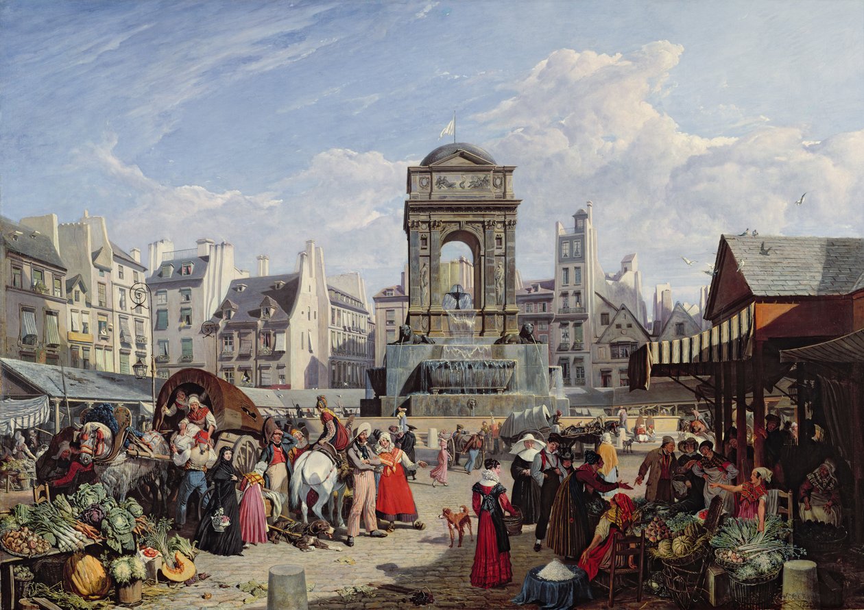 Rynek i fontanna niewiniątek, Paryż, 1823 autorstwa John James Chalon