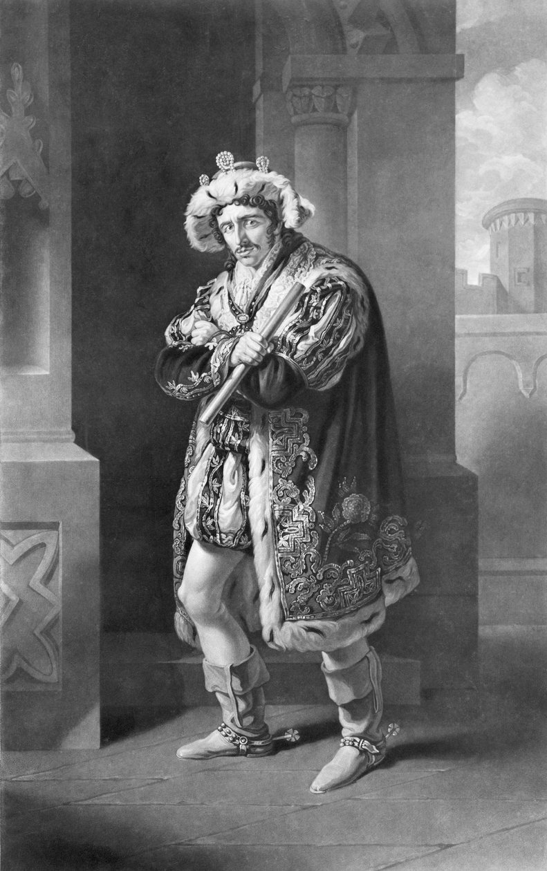 Edmund Kean w Richard the Third, Act IV, Scene IV, William Shakespeare (1564-1616) rytowany przez C. Turnerby autorstwa John James Halls