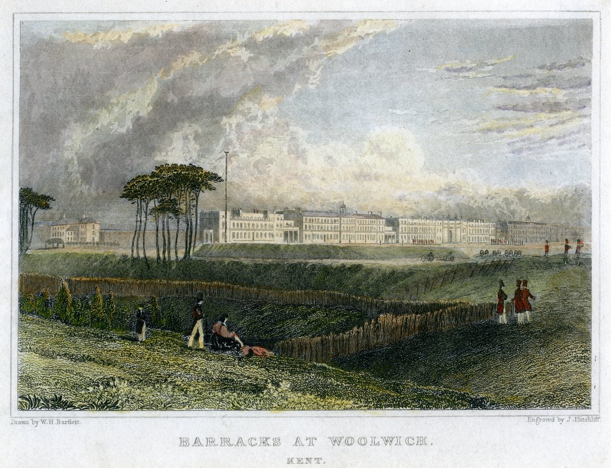 „Koszary w Woolwich, Kent”, c1830 autorstwa John James Hinchliff