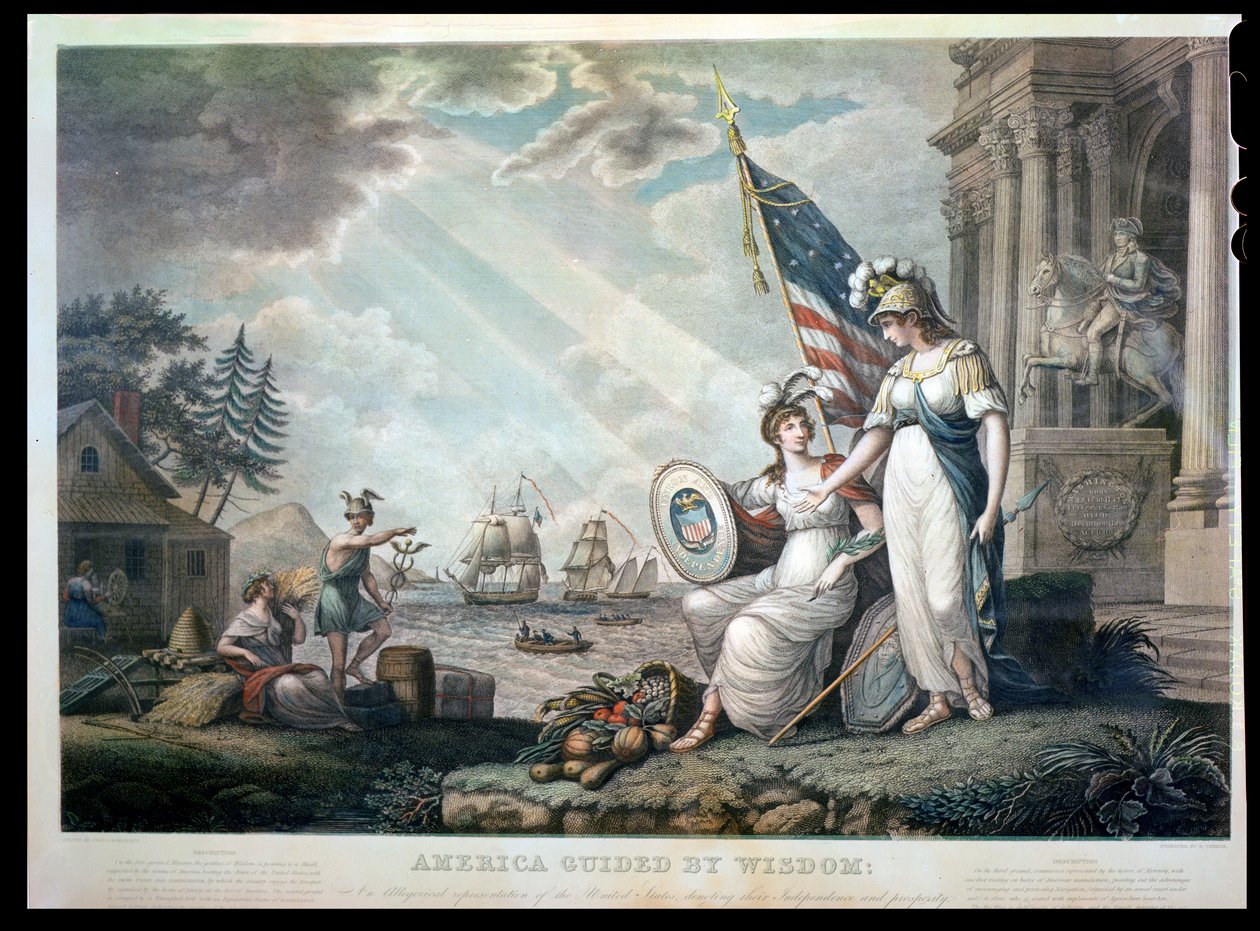 Ameryka kierowana przez mądrość, 1815 ryty przez Benjamina Tannera (1775-1848) autorstwa John James after Barralet