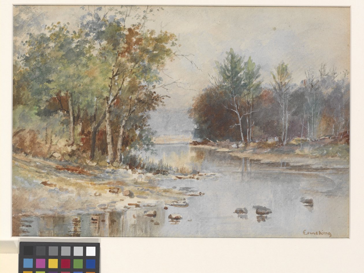 Bez tytułu (Stream In Autumn) (akwarela na białym papierze akwarelowym tłoczonym na zimno) autorstwa John Joseph Enneking