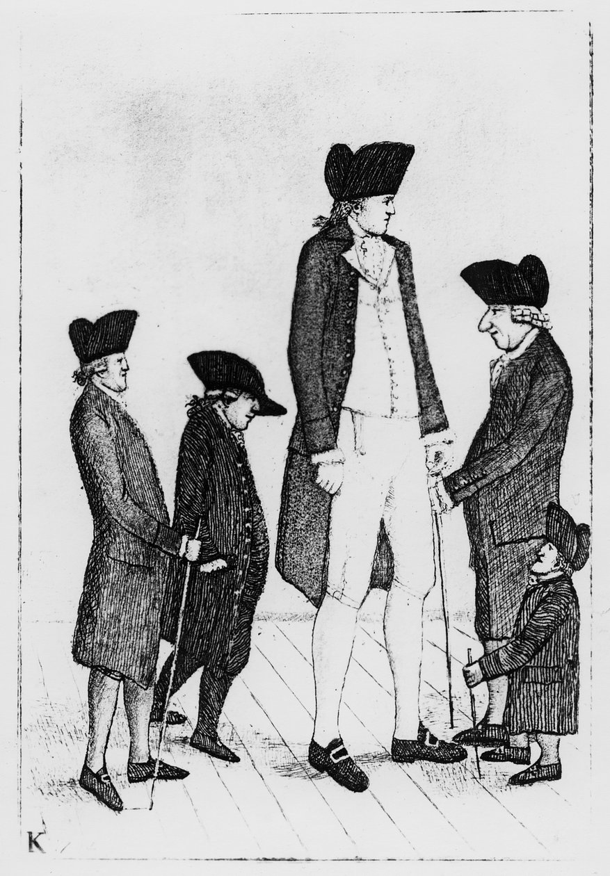 Byrne, irlandzki gigant, pan Watson, pan McGowan, pan Fairholme i Geordie Cranstoun, 1784 autorstwa John Kay