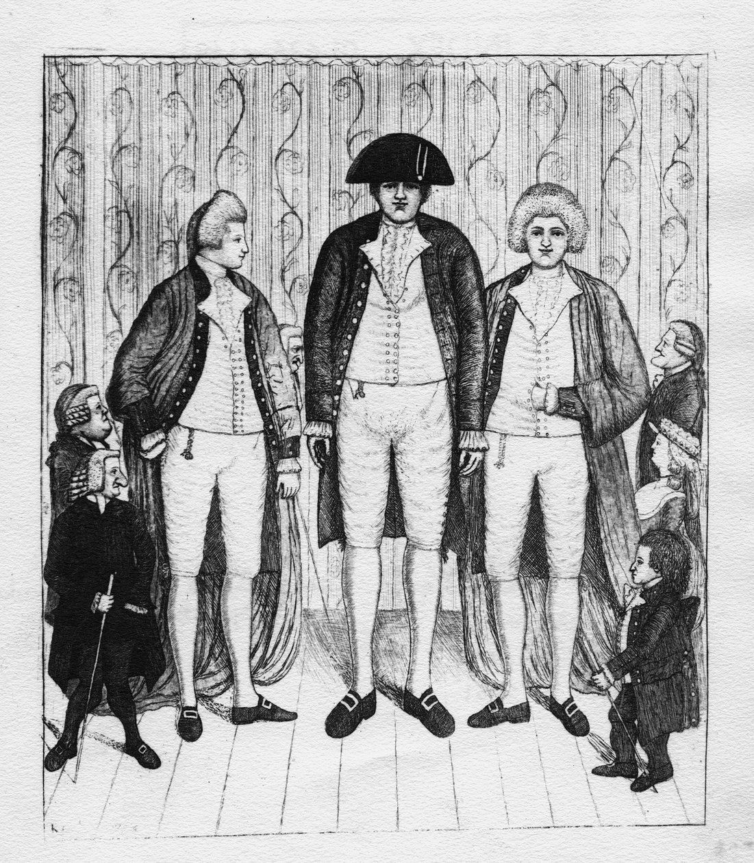Trzech Gigantów z grupą widzów, 1784 autorstwa John Kay