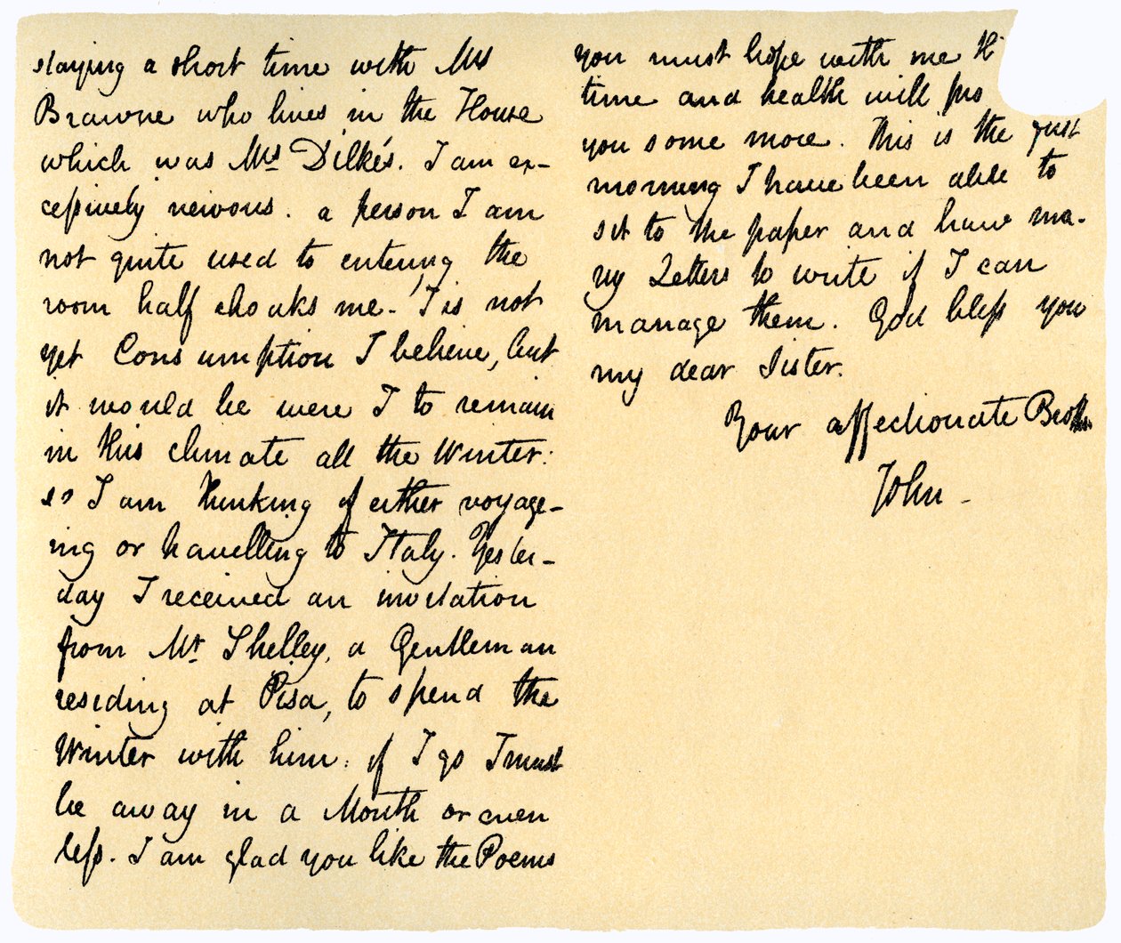 List Johna Keatsa do siostry Fanny Keats, 14 sierpnia 1820 r. autorstwa John Keats