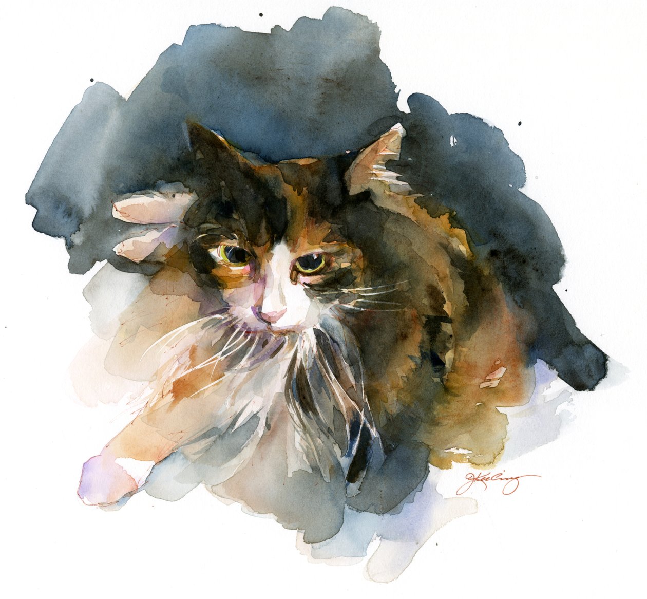 Calico Cat, 2015, (akwarela) autorstwa John Keeling