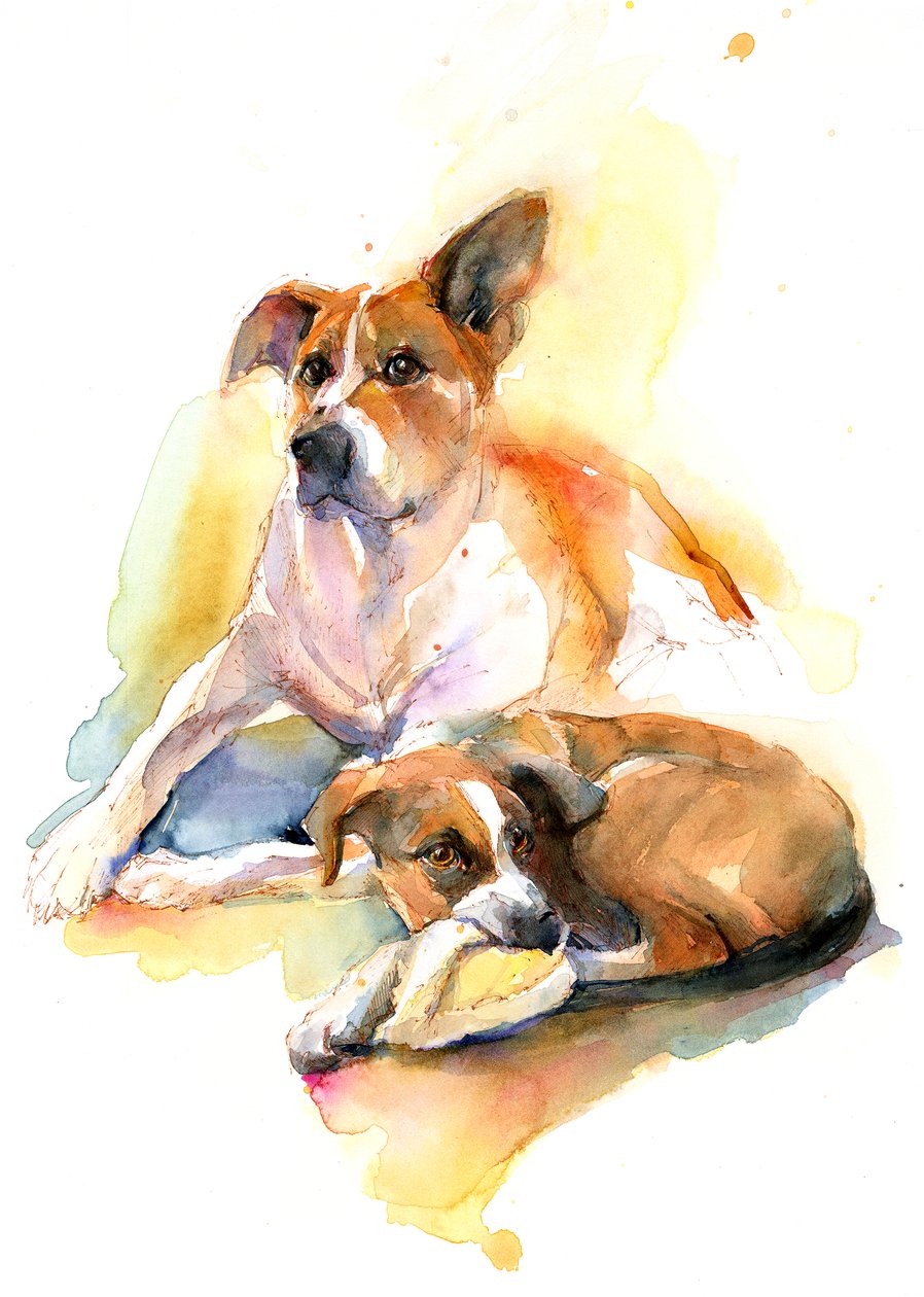 Charlie i Sally, 2016, (akwarela) autorstwa John Keeling