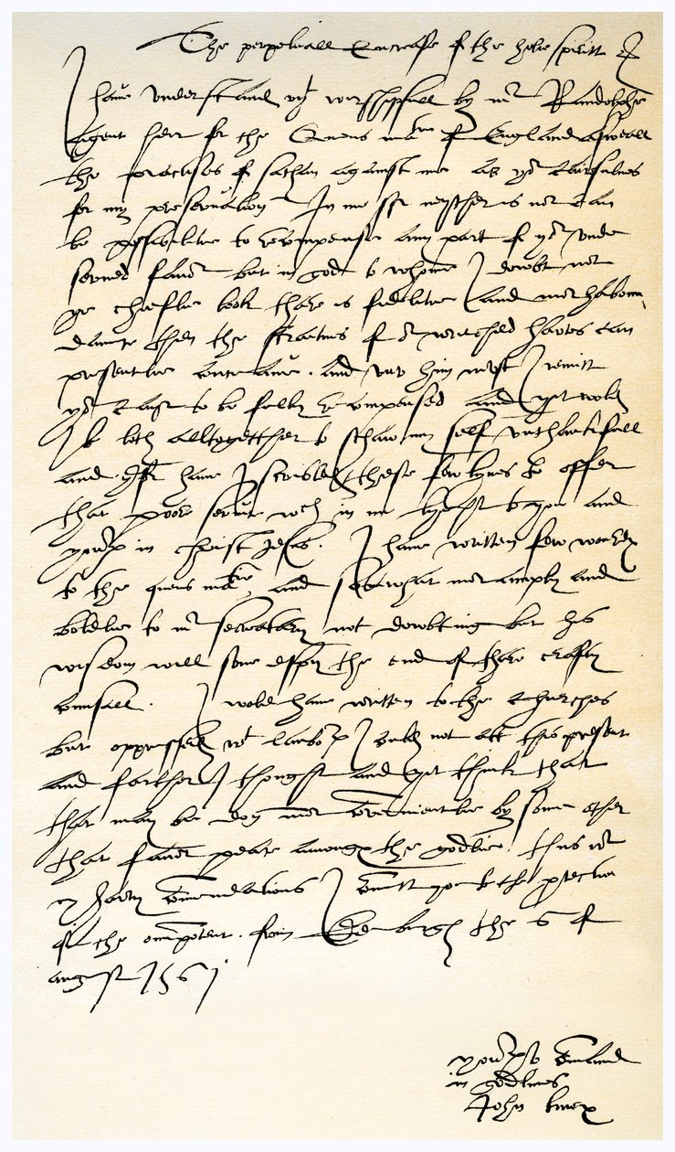List Johna Knoxa do Sir Nicholasa Throgmortona, 6 sierpnia 1561. autorstwa John Knox