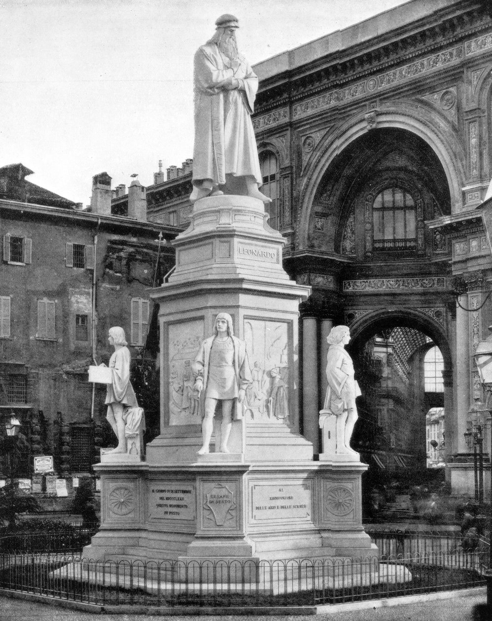 Posąg Leonarda da Vinci, Mediolan, Włochy, koniec XIX wieku. autorstwa John L. Stoddard
