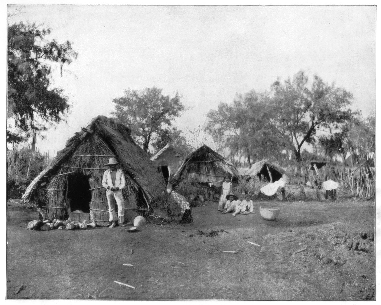 Domki ze słomy, Salamanca, Meksyk, koniec XIX wieku. autorstwa John L. Stoddard