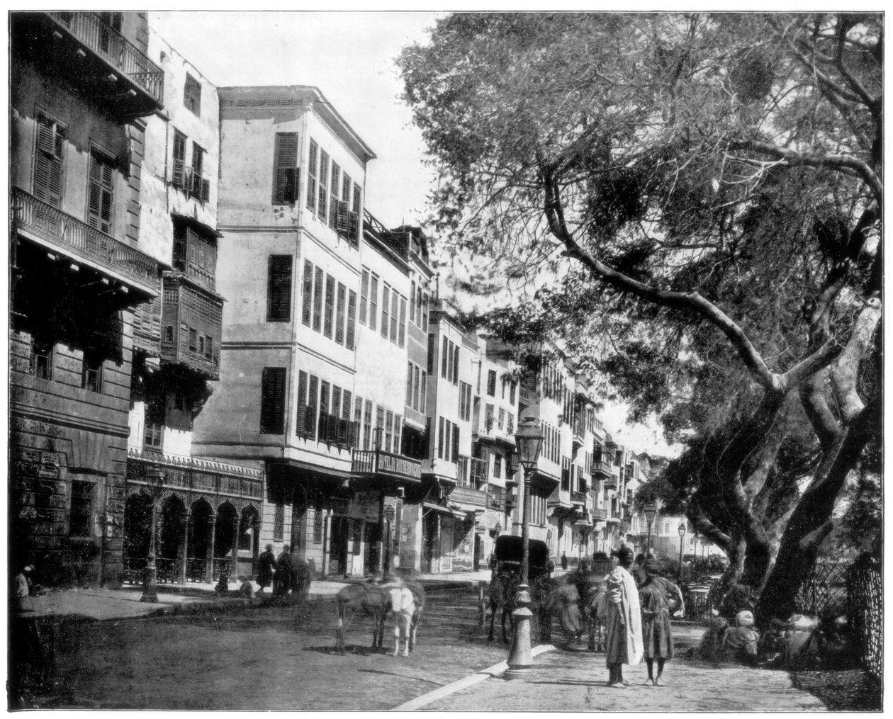 Ezbekiyeh i scena uliczna, Kair, Egipt, koniec XIX wieku autorstwa John L. Stoddard