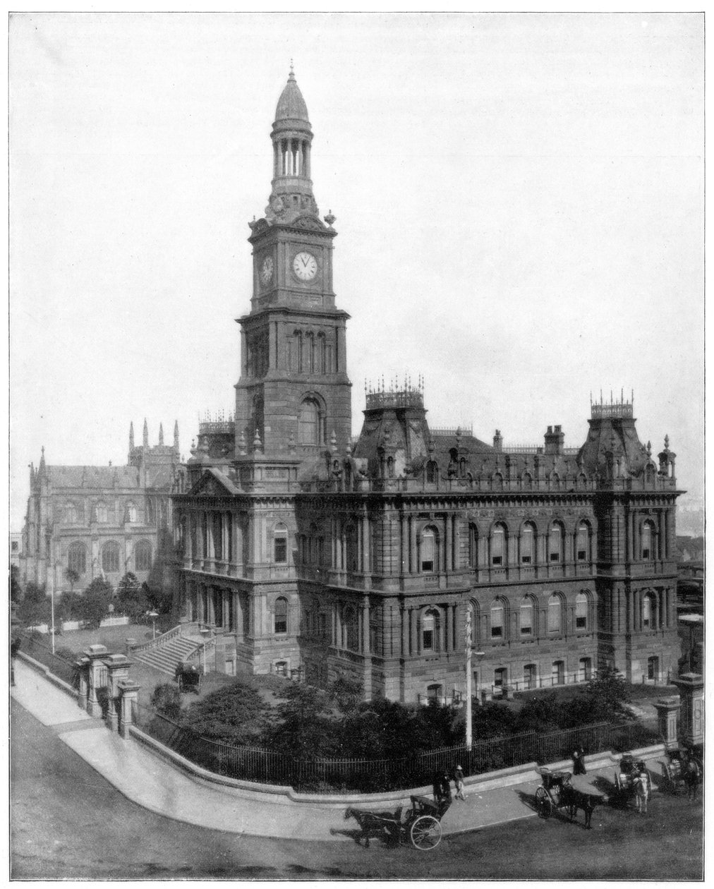 Ratusz i Plac, Sydney, Australia, koniec XIX wieku. autorstwa John L. Stoddard