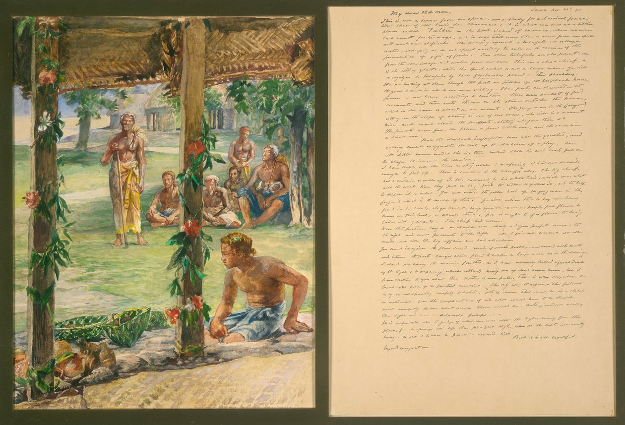 Prezentacja prezentów żywności na wyspie Manono, Samoa autorstwa John La Farge