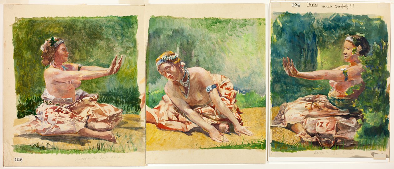 Taniec Siva: tryptyk siedzących pojedynczych postaci autorstwa John La Farge