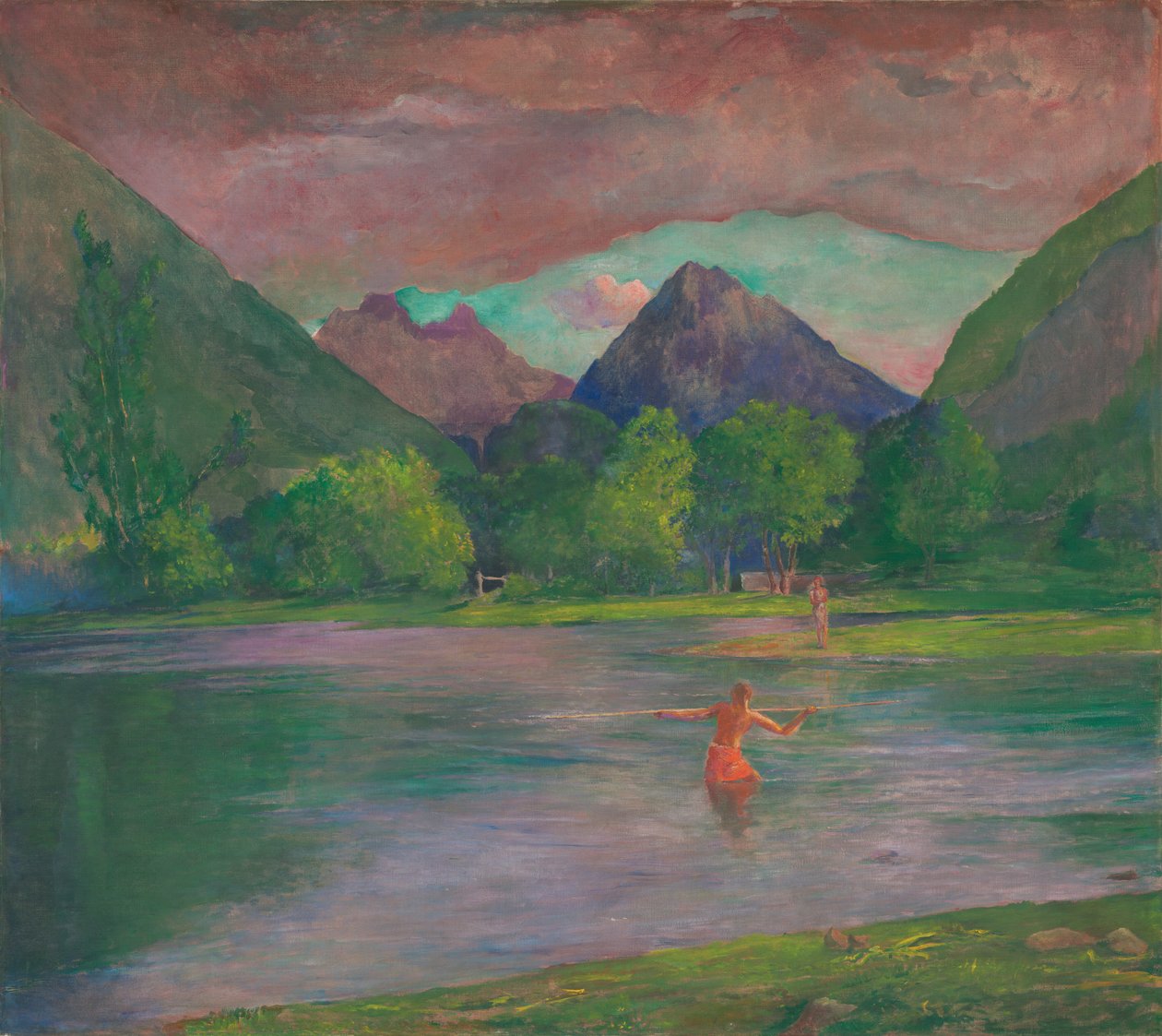 Wejście do rzeki Tautira, Tahiti. Rybak na włócznię autorstwa John La Farge
