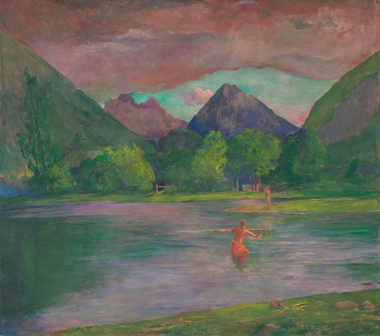 Wejście do rzeki Tautira, Tahiti. Rybak łowiący rybę, c. 1895. autorstwa John La Farge