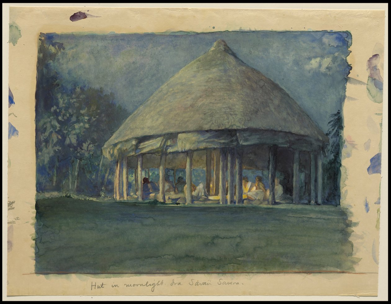 Chata w świetle księżyca, Iva, Savaii, październik 1890, 1890 autorstwa John La Farge or Lafarge