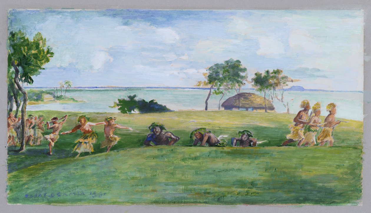Taniec wojskowy na Samoa (wc na papierze) autorstwa John La Farge or Lafarge