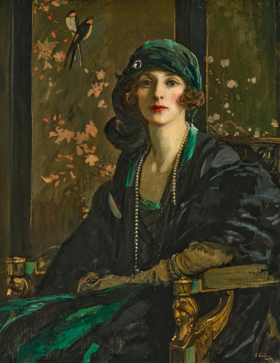 Dama w czerni i zieleni: Pani Freda Dudley Ward autorstwa John Lavery