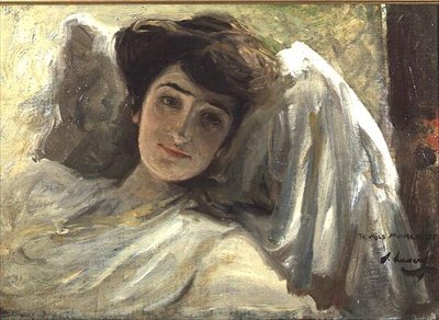 Długa dama w spoczynku (olej na pokładzie) autorstwa John Lavery