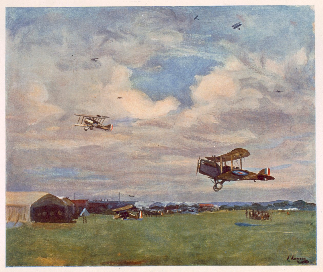 Aerodrom, od British Artists at the Front, kontynuacja Frontu zachodniego, 1918 autorstwa John Lavery