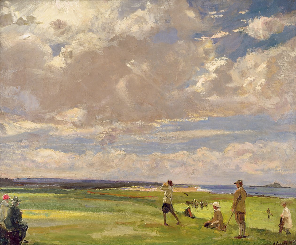 Lady Astor gra w golfa w North Berwick (olej na płótnie) autorstwa John Lavery