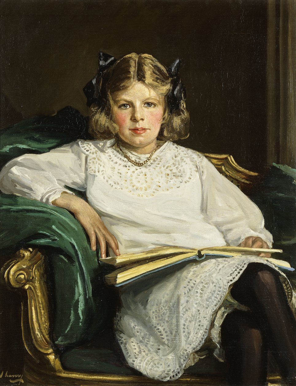 Portret Betty, siedząca w trzech czwartych długości, czytająca książkę autorstwa John Lavery