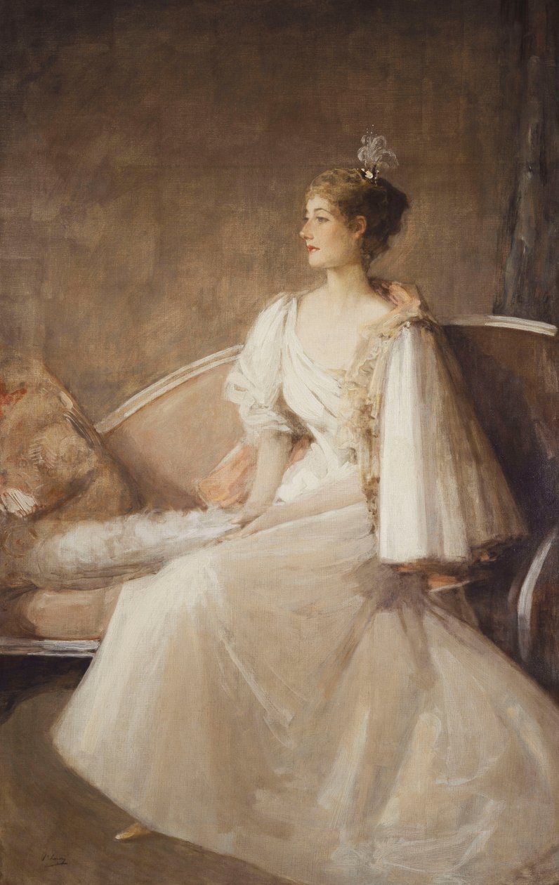 Portret damy siedzącej na sofie, ok. 1900 (olej na płótnie) autorstwa John Lavery