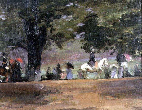 Rotten Row, Hyde Park No.1 (olej na płótnie ułożony na płycie) autorstwa John Lavery