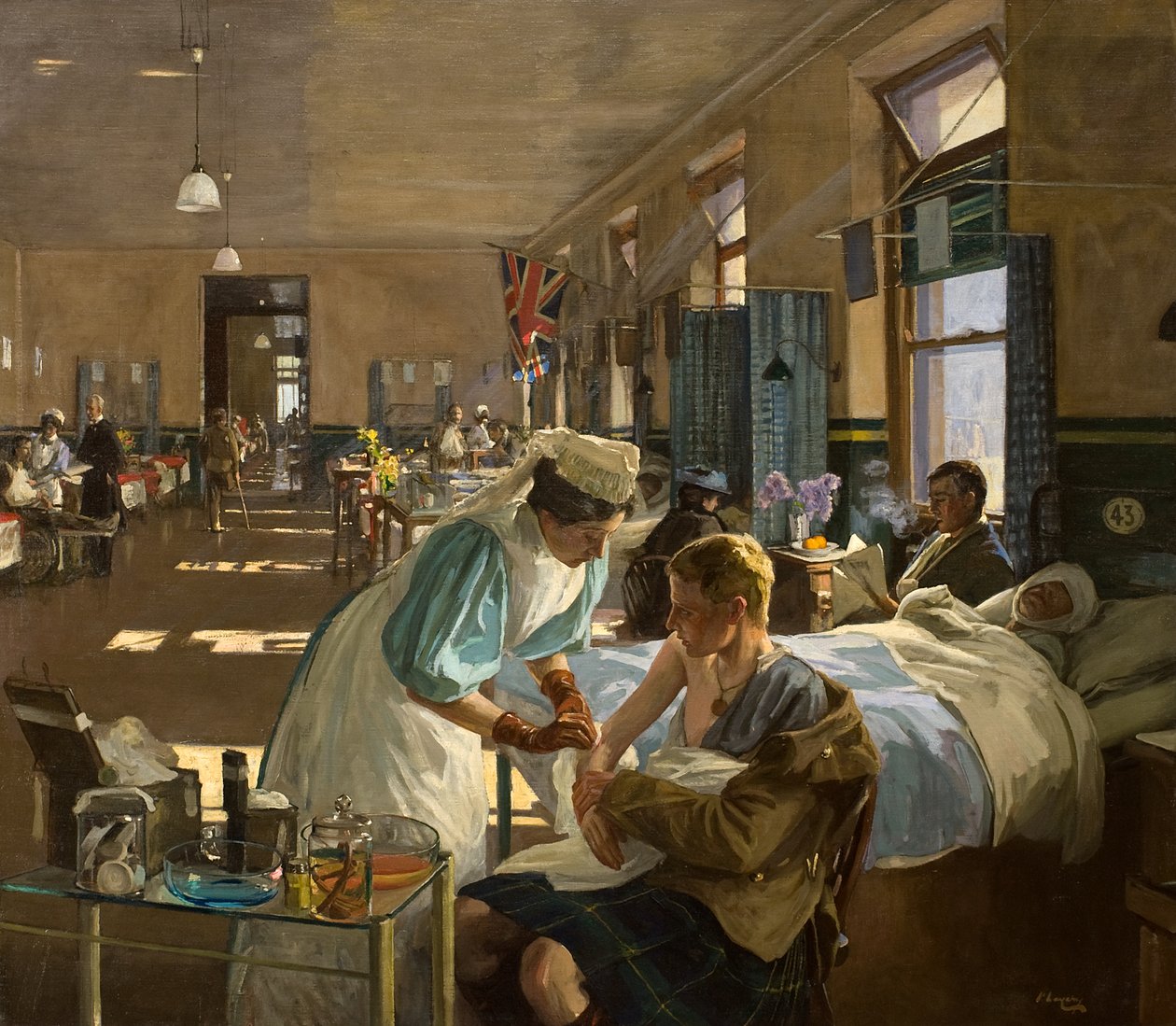 Pierwszy ranny w londyńskim szpitalu, sierpień 1914 r. autorstwa John Lavery