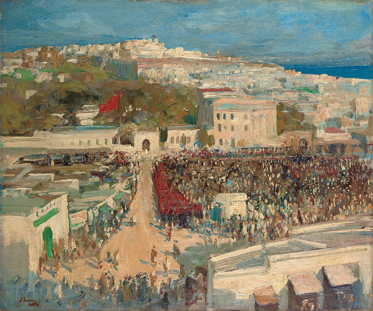 Flaga Maurów, wywieszona na poselstwie niemieckim, Tanger autorstwa John Lavery