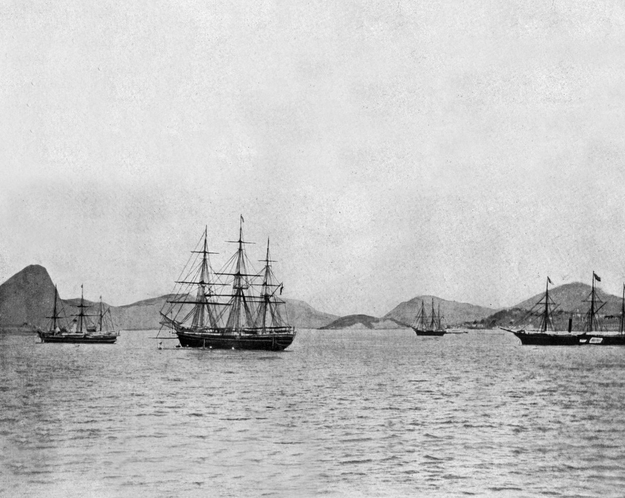 Port Rio de Janeiro w Brazylii (zdjęcie czarno-białe) autorstwa John Lawson Stoddard