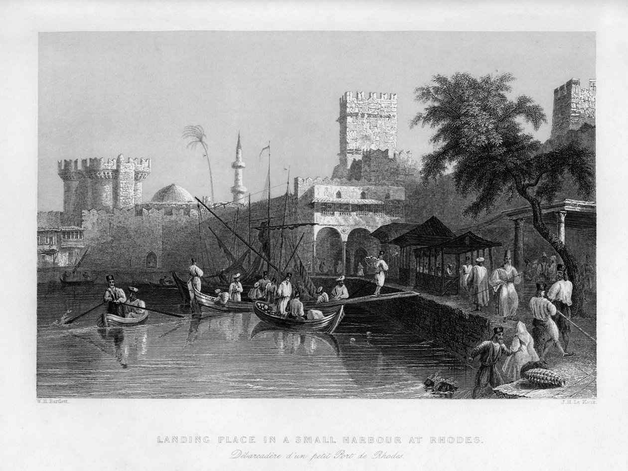 Miejsce lądowania w małym porcie na Rodos, Grecja, 1841. autorstwa John Le Keux