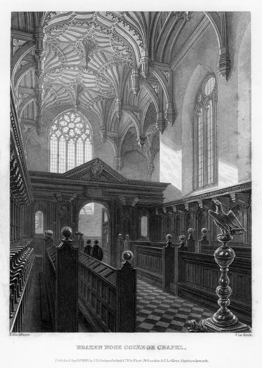 Brazen Nose Brasenose College Chapel, Oxford University, 1835. autorstwa John Le Keux